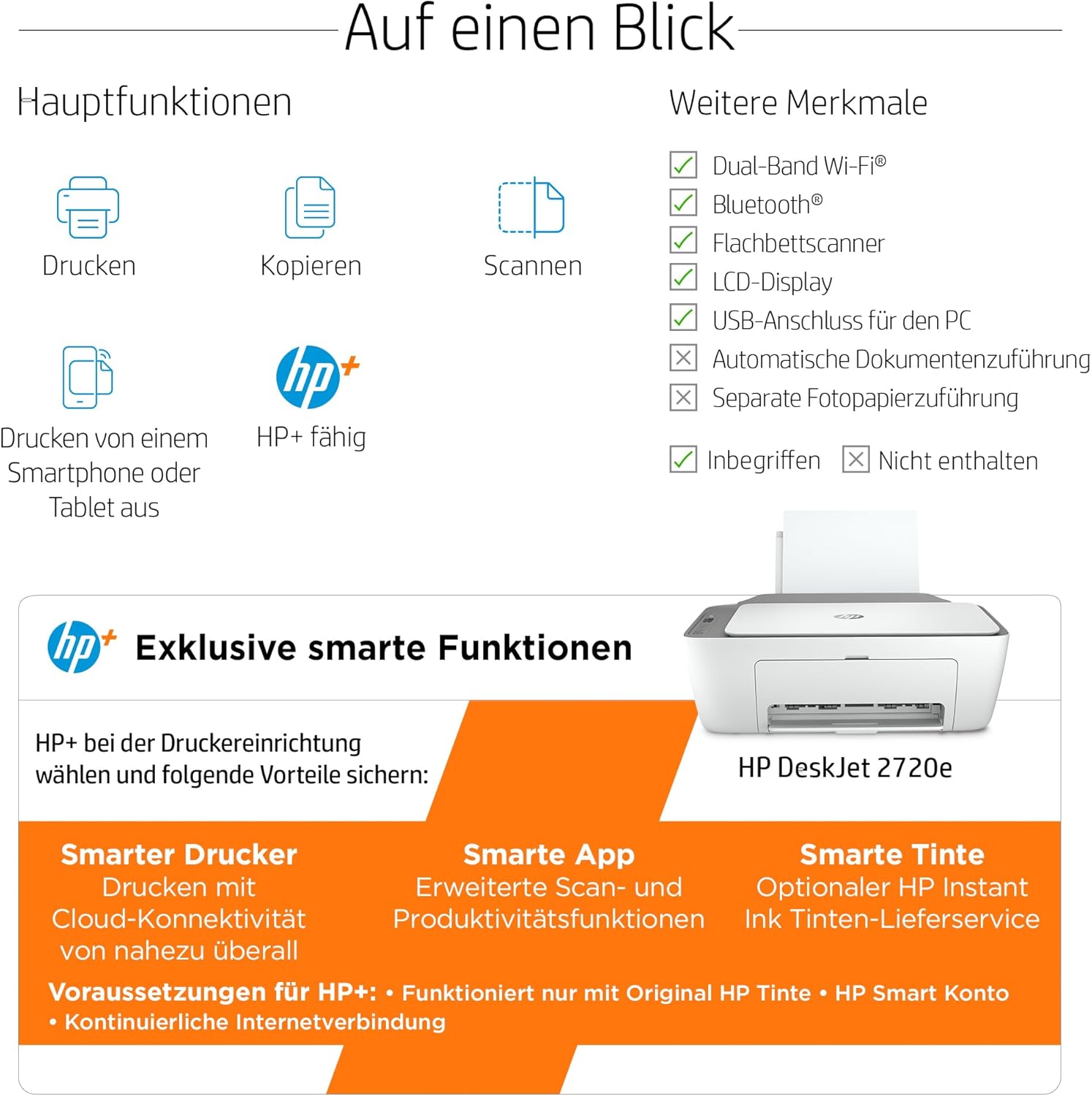 HP DeskJet 2720e Multifunctional Printer (HP+, Printer, Scanner, Copier, Wi-Fi, Airprint) Includes 6 Months Instant Ink – Bild 2