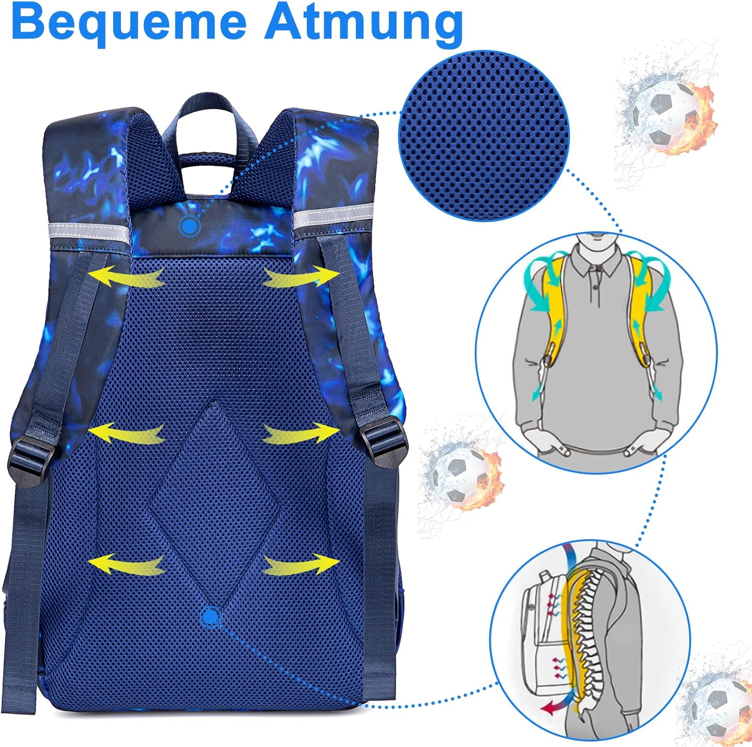 Ledaou School Backpack for Boys, Teenagers, Girls, Children’s School Bags, Waterproof, Lightweight School Bag, Large, for School Gifts, blue – Bild 3