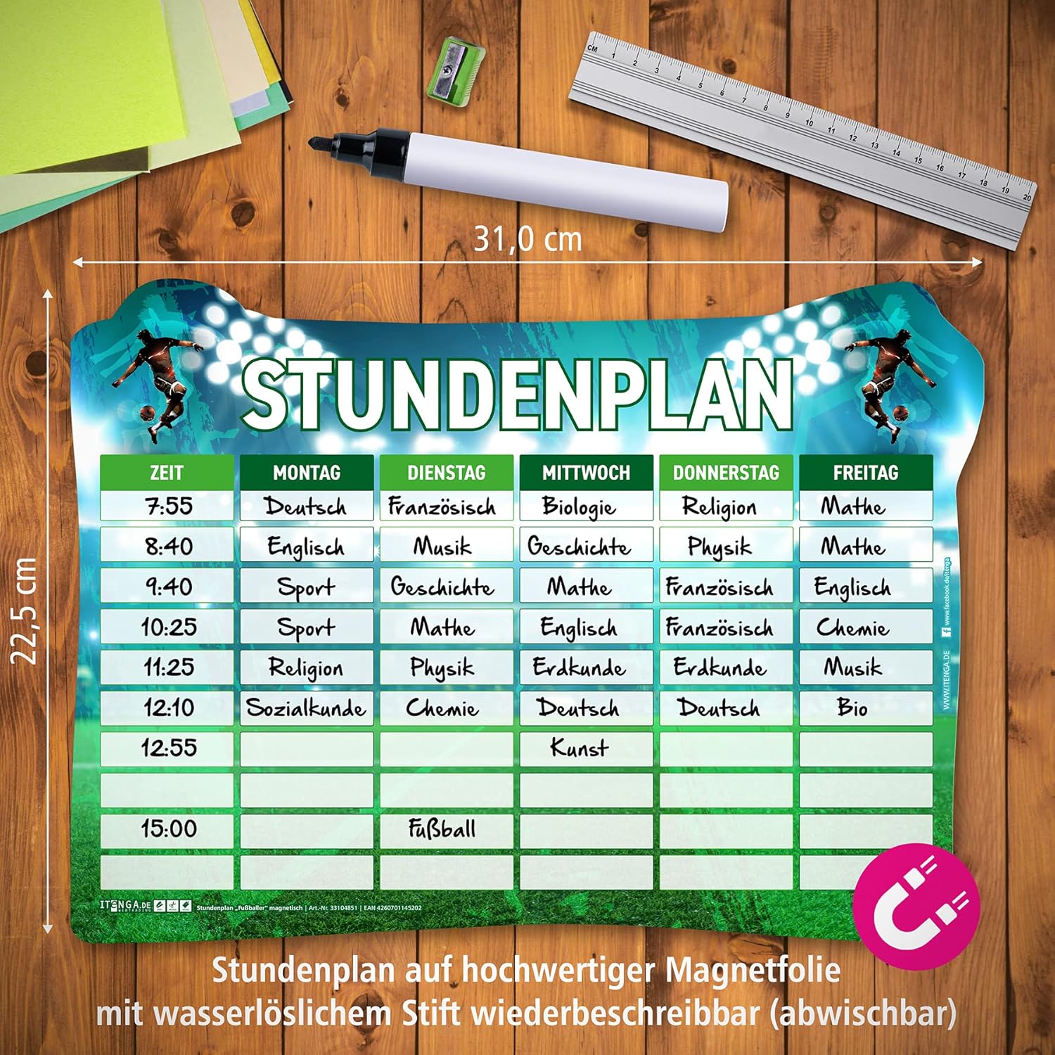 itenga Timetable DIN A4 Magnetic Football Motif 31 x 22.5 cm Wipeable e.g. for the Fridge – Bild 3