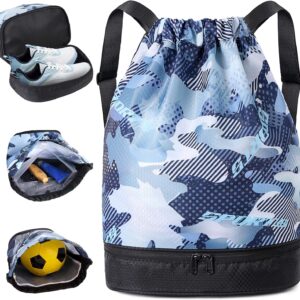 Gym Bag Sports Bag Boy with Shoe Compartment, 25 Litre Adjustable Backpack Children, Gym Bag with Waterproof Inner Pocket, Gym Bag with Drawstring Women Men for Sports, Football, Beach