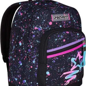 Seven New Fit School Bag for School Sports Leisure from 1st Class for Girls and Boys Padded Backpack with Water Bottle Compartment Purple/Black