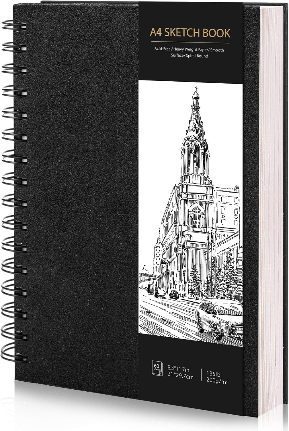 Sketch Book A4, Drawing Pad, Sketch Paper for Drawing, Colouring Pad, 200 g/m² Thick Paper, Spiral Binding for Artists, Children, Students (60 Sheets/120 Pages)