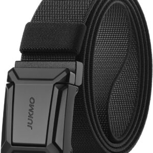JUKMO Mens Tactical Stretch Belt Military Work Hiking 1.5″ Elastic Nylon Mesh Ratchet Quick Release Belt