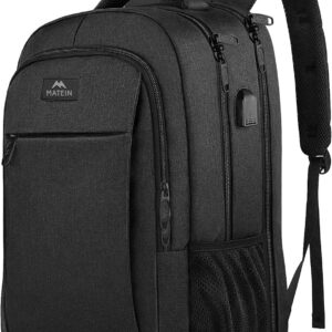 MATEIN Men's Large Laptop Rucksack, 17.3 Inch School Rucksack, Laptop Bag with USB-Charging Port, Anti Theft Business, Work Travel Rucksack for Teenager, Notebook, College, Tech, Women Black