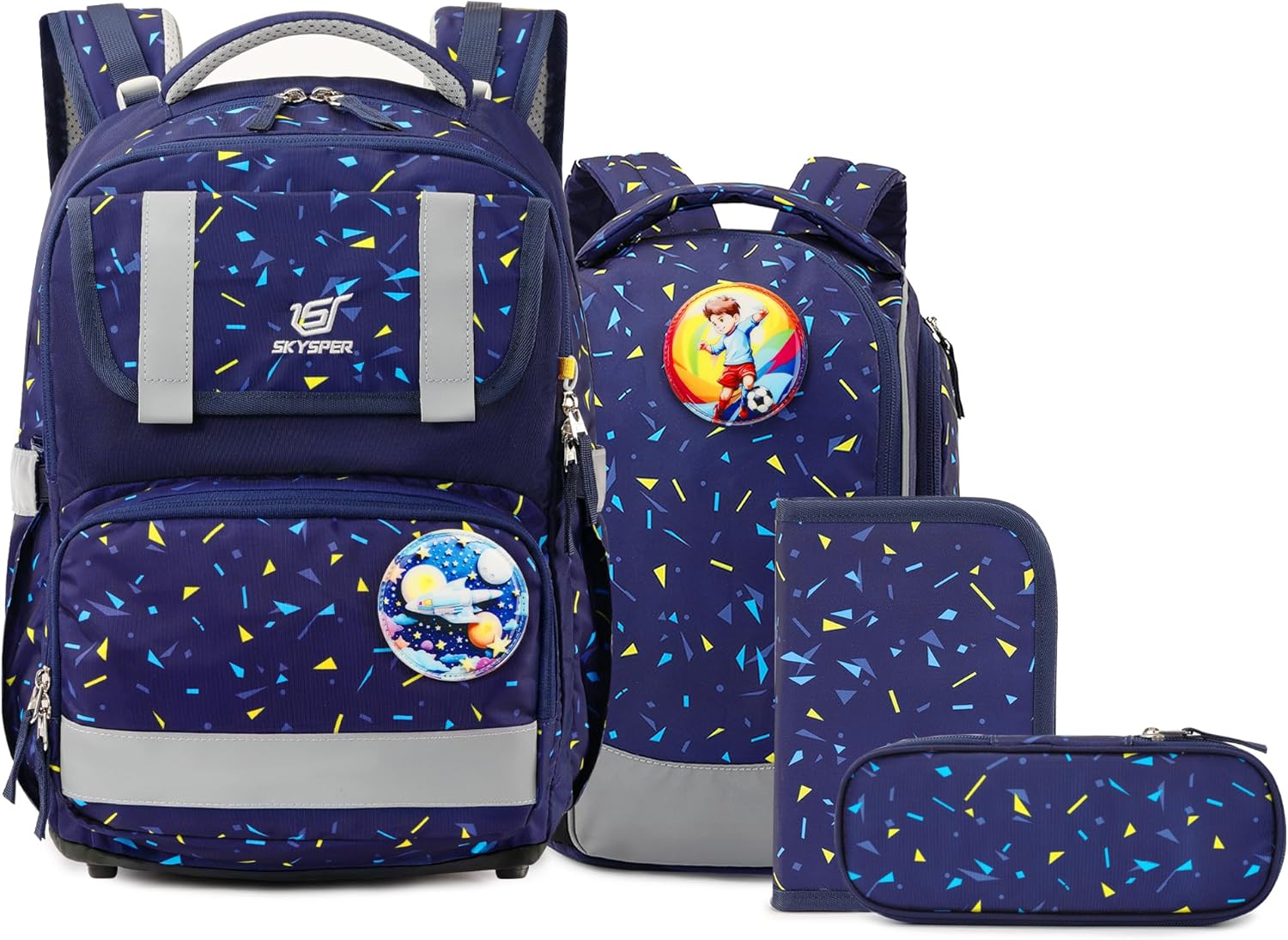 SKYSPER School Bag Set, 5 Pieces, School Backpack, Ergonomic Carry System, 16 L School Bag with 360° Reflective Strips, for Girls, Gungen Children, 1st Class for Travel, Sports