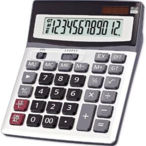 OFFIDIX Large Key Calculators Office Desktop Calculator, Solar and Battery Dual Power Electronic Calculator Portable 12 Digit Large LCD Display Calculator 2018 New Gift (Silver)