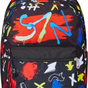 Seven Reversible Backpack, School Bag for Girls and Boys, Satchel School Gymnasium Sport Leisure with Bottle Compartment, Laptop Compartment, with Headphones, Padded, Extra Pocket, Black/Red