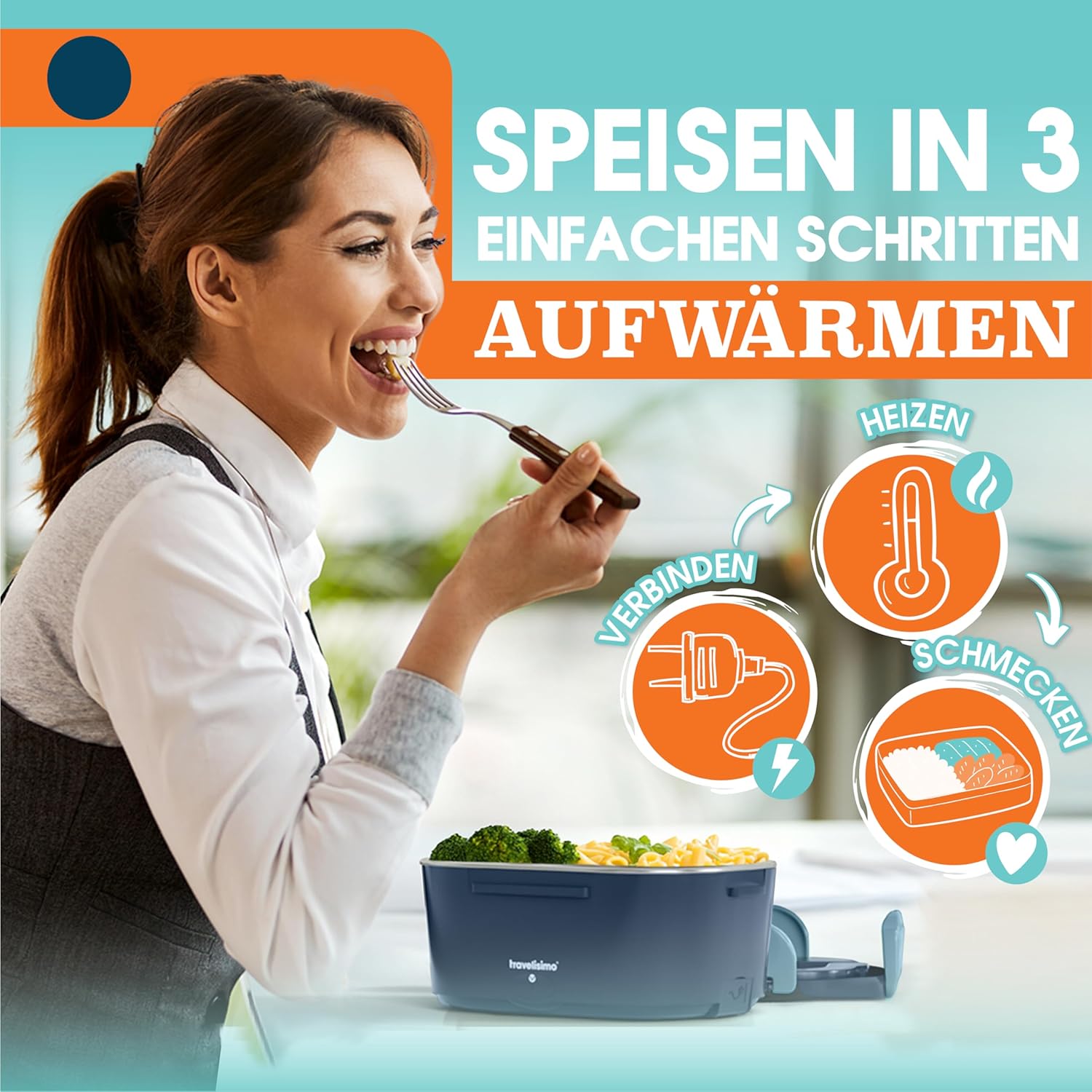 TRAVELISIMO Electric Lunch Box 80 W Warming Box for Food, 1.5 L Warming Container for Food, 3-in-1 Electric Lunch Box, Self-Heating Cans 12 V/24 V/220 V, for Work, Car, Truck, Lunch Box, Electric – Bild 4