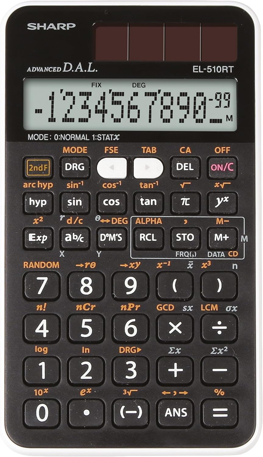 SHARP EL-510 RT Scientific School Calculator (D.A.L. Input, Solar, 1 Line, 10 + 2 Digits) Black/White