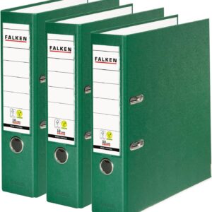 Original Falken Pack of 3 Polypropylene Colour Folders, Made in Germany, 8 cm Wide, DIN A4, Green, Vegan Plastic Folder, Ring Binder, Letter Folder, Office Folder, Plastic Folder, Slotted Folder