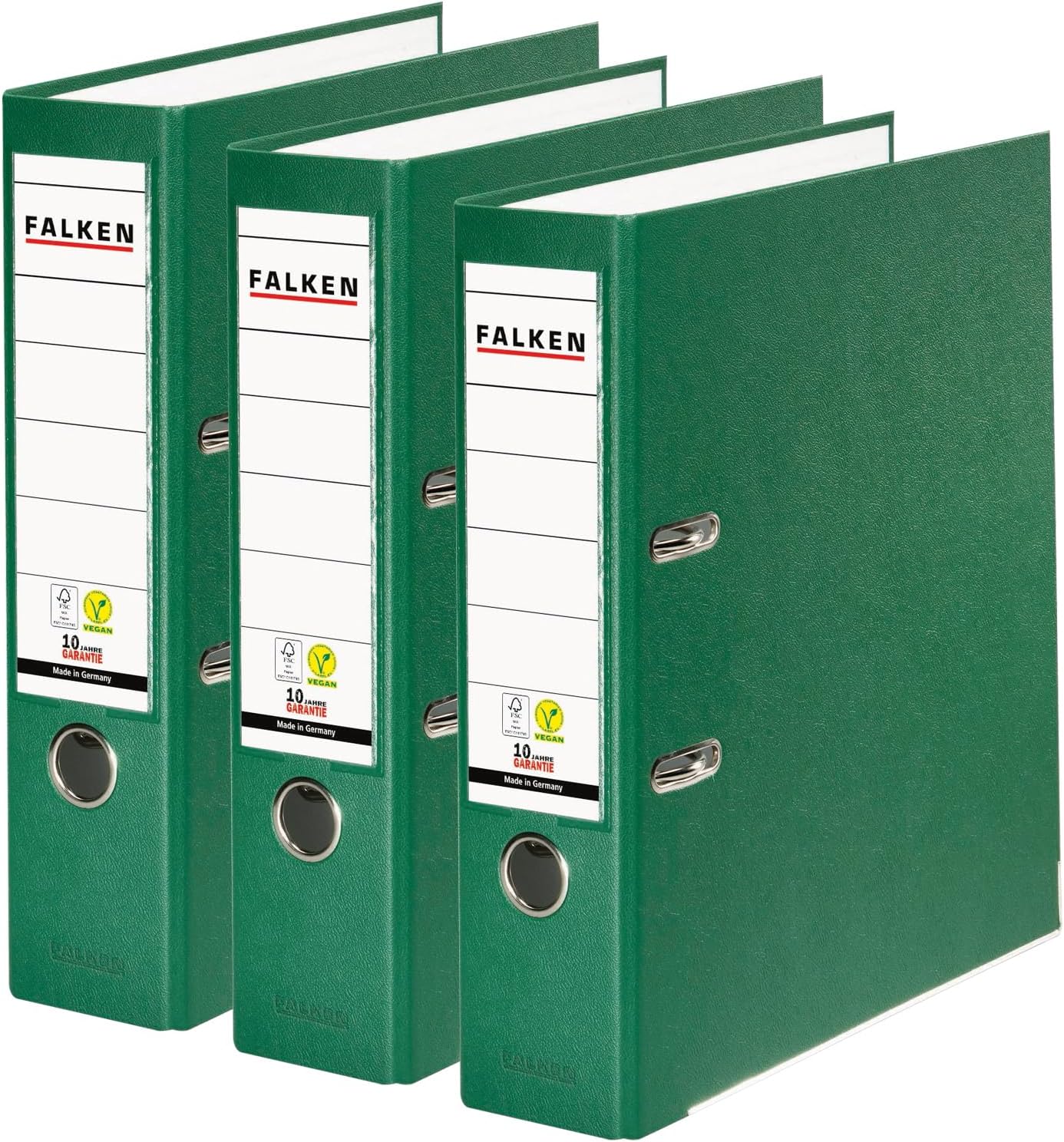 Original Falken Pack of 3 Polypropylene Colour Folders, Made in Germany, 8 cm Wide, DIN A4, Green, Vegan Plastic Folder, Ring Binder, Letter Folder, Office Folder, Plastic Folder, Slotted Folder