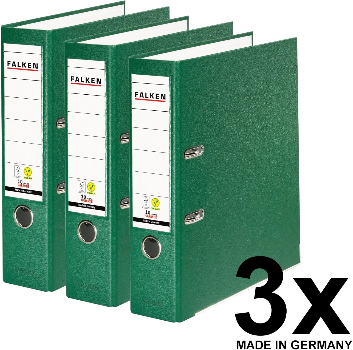 Original Falken Pack of 3 Polypropylene Colour Folders, Made in Germany, 8 cm Wide, DIN A4, Green, Vegan Plastic Folder, Ring Binder, Letter Folder, Office Folder, Plastic Folder, Slotted Folder – Bild 2