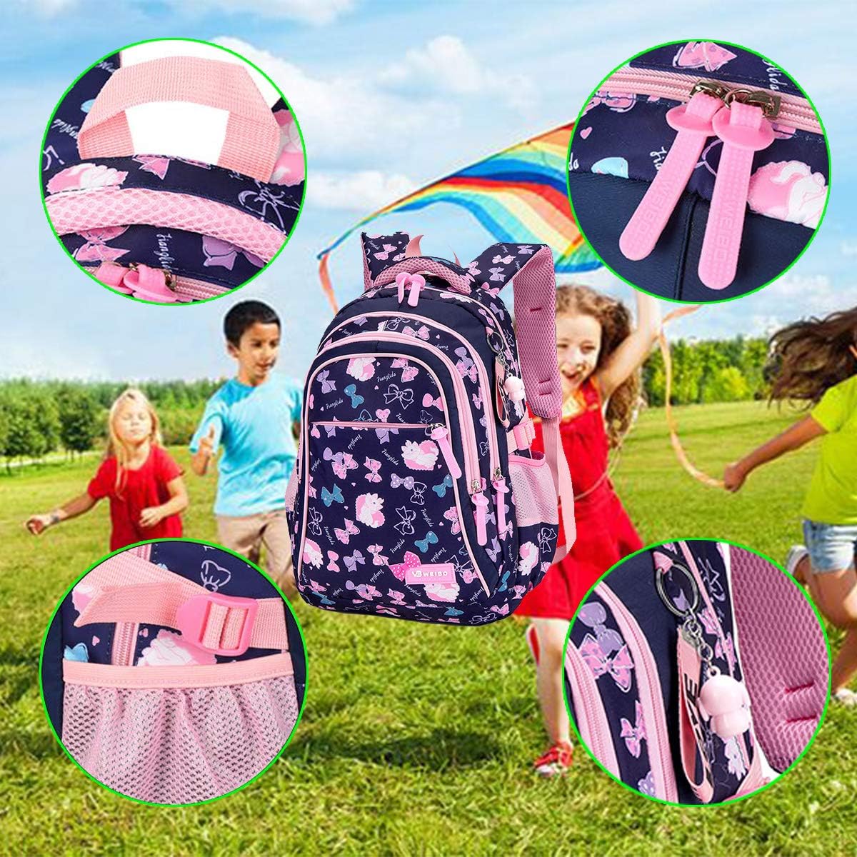 School Backpack School Bag Sports Backpack Leisure Backpack Daypacks Backpack for Girls & Children Teenagers with Large Capacity, Dark Blue Set, L, Classic – Bild 3