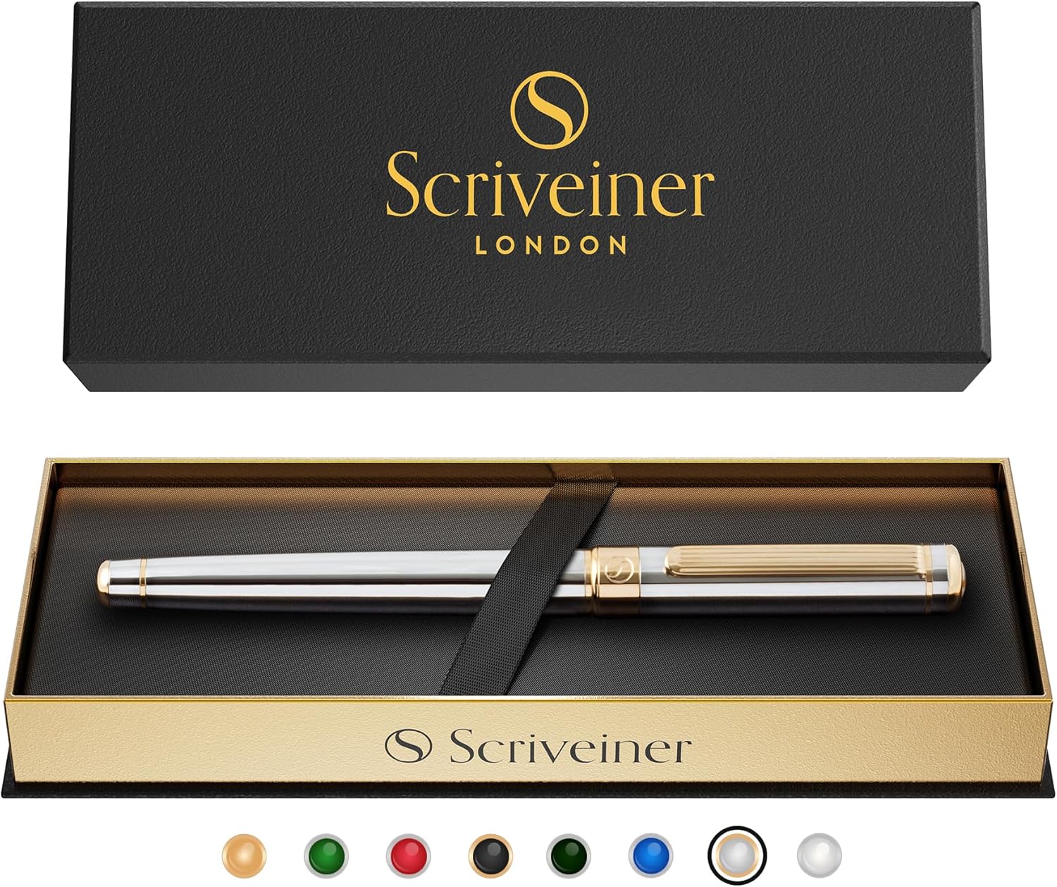 Scriveiner Ballpoint Pen - High Quality Design Rollerball Pen with 24 Carat Details, Black Schmidt Refill, Gift Box, Office Set, Beautiful Professional Ballpoint Pen (Silver) – Bild 9
