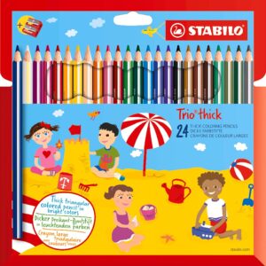 Triangular Colouring Pencil – STABILO Trio thick – Pack of 24 – Assorted Colours with Sharpener
