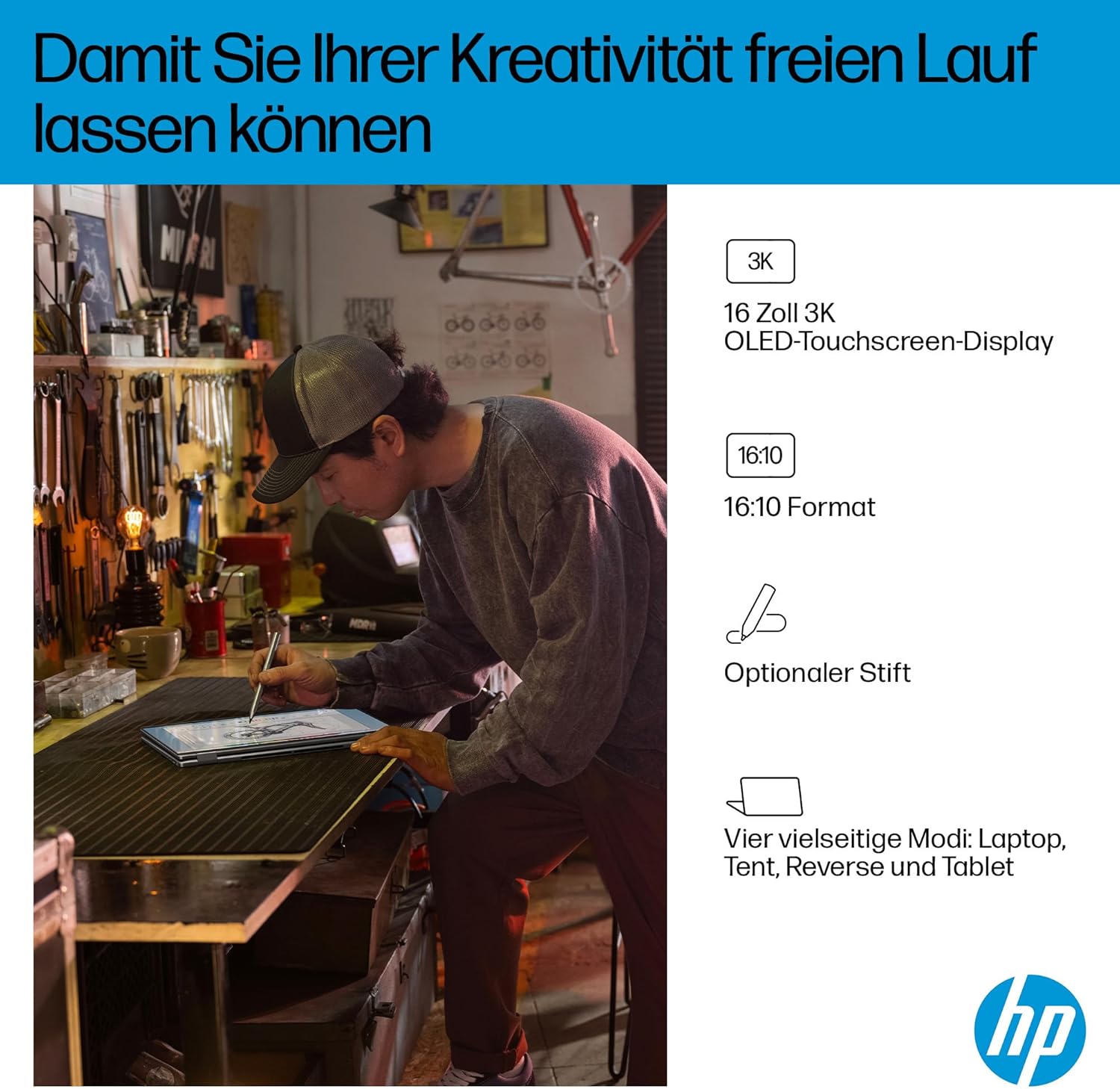 HP OmniBook X Flip 2-in-1 Next Gen AI Laptop, AMD Ryzen AI 5 340 (6C), Dedicated NPU for AI, 50 NPU Tops, Copilot+ PC, 16 Inch WUXGA 1920 x 1200 Touchscreen, 16 GB, 512 GB SSD, Win11, QWERTZ, Silver – Bild 8