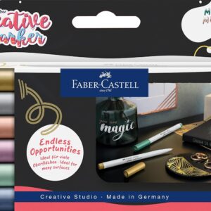 Faber-Castell Goldfaber Creative Marker Set, 6 Felt Tip Pens, Waterproof Pens 1.5 mm Line Width, Metallic Moments 161107