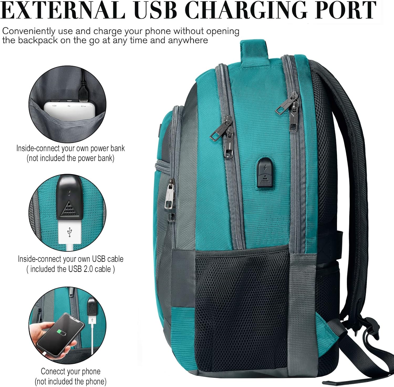 BIKROD Men's and Women's Backpack, School Backpack for Boys, Girls, Teenagers, Waterproof Backpack, 17.3 inch Laptop Bag with USB Charging Port, Work, Travel, Hiking Backpack with Anti-Theft Bag – Bild 4