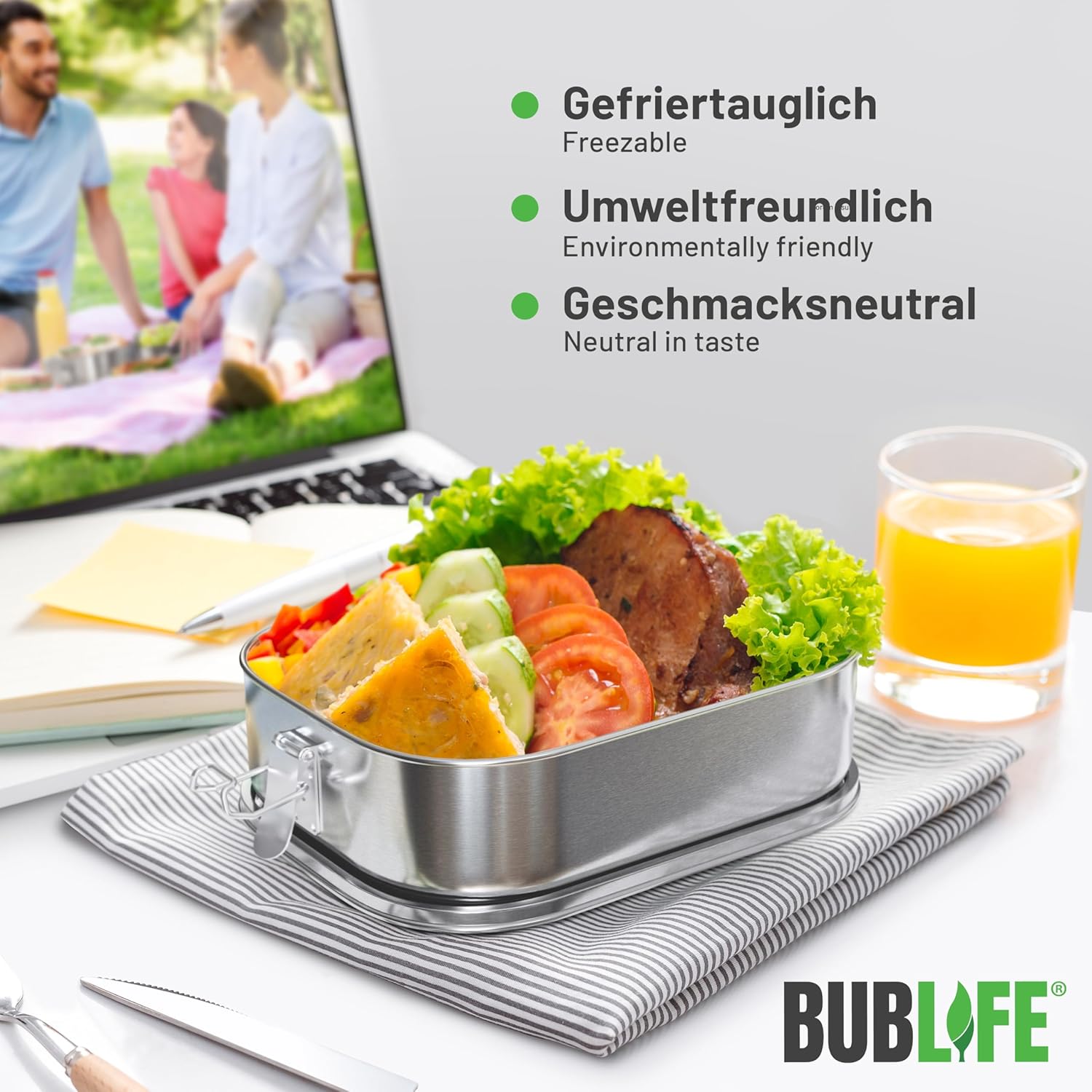 1400 ml Lunch Box, Children's Lunch Box with Compartments, Bento Box Children, Lunch Box, Adult Lunch Box, Stainless Steel Tin with Compartments, Lunch Box for Adults – Bild 6