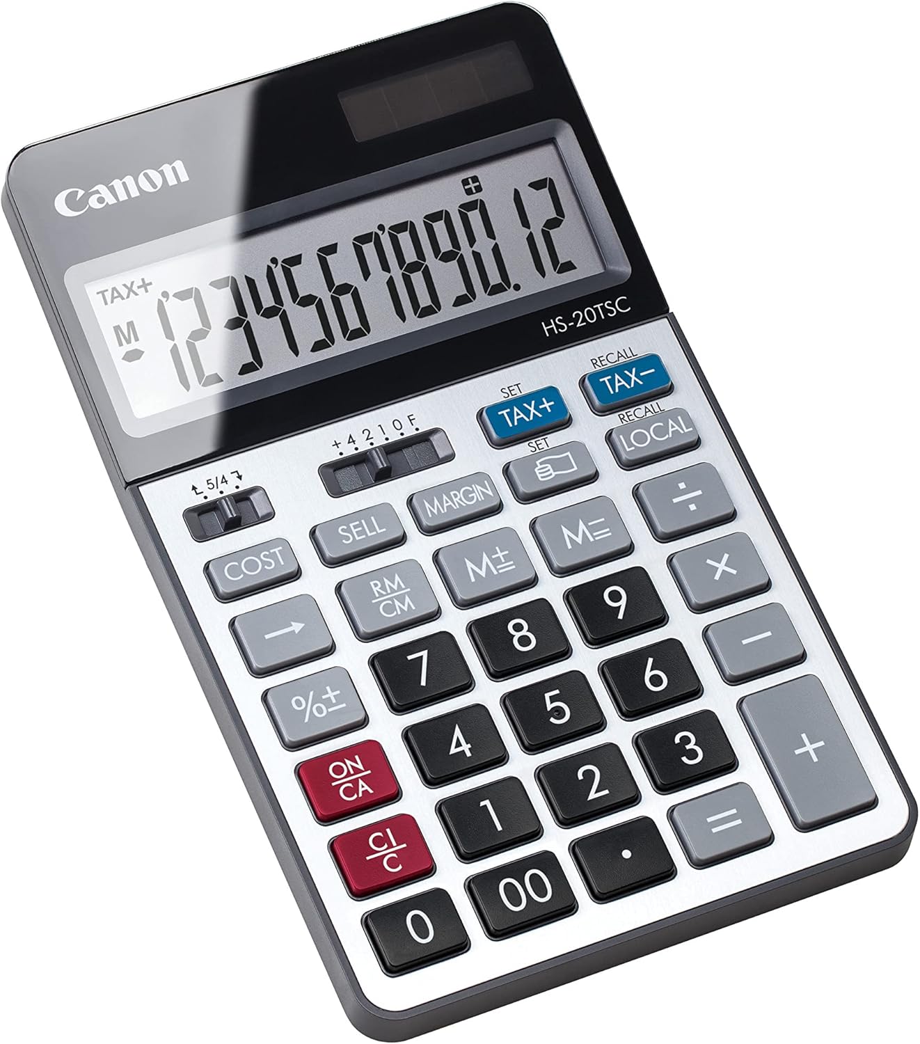 Canon HS20TSC 12 Digit Display Desk Calculator with Tax Calculator - Black/Grey
