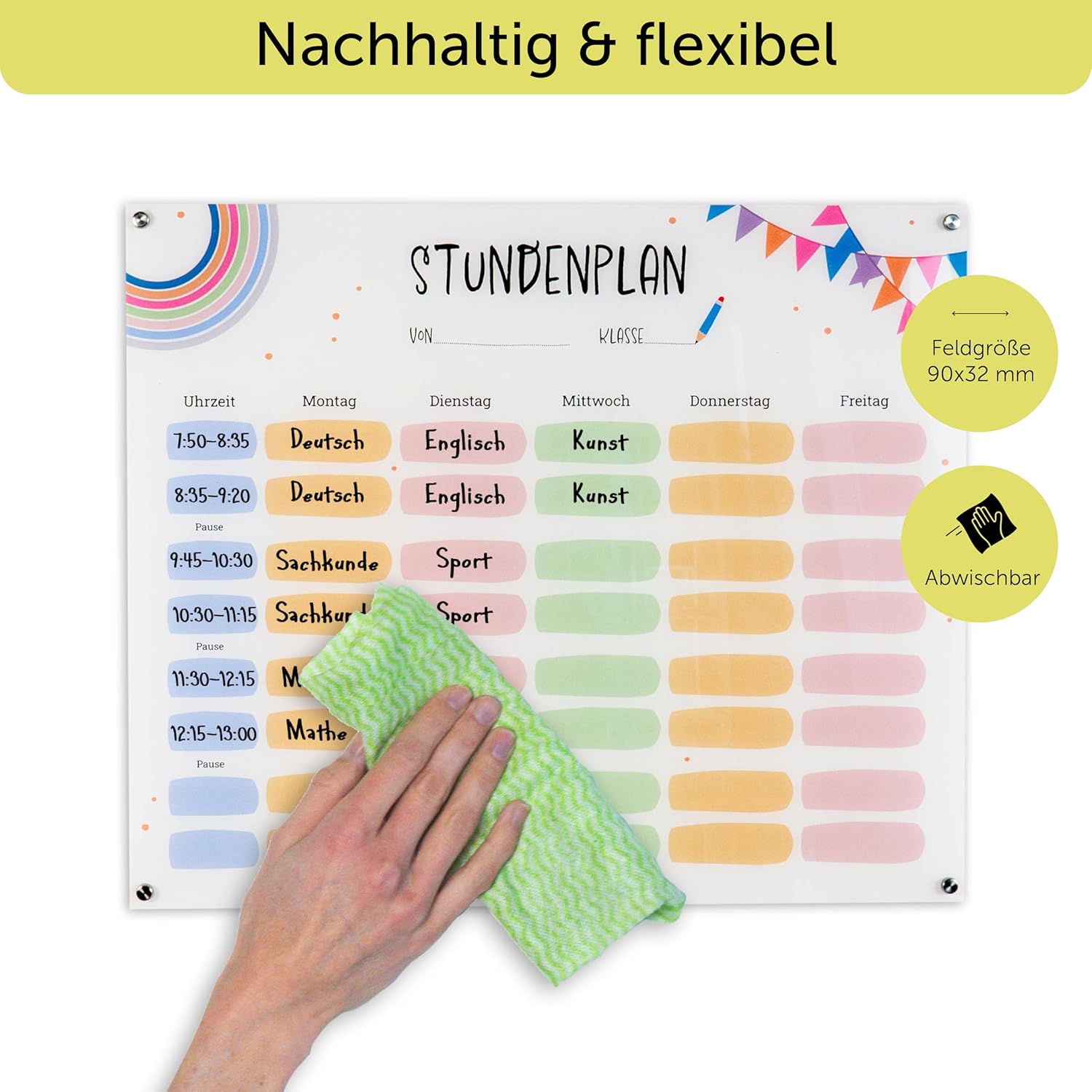Acrylic Hourly Planner - Writeable & Wipe Clean - Wall Planner and Family Planner with Spacers - Ideal Homework and Planning Board for Children - Size: 50 x 38 cm - Transparent – Bild 4