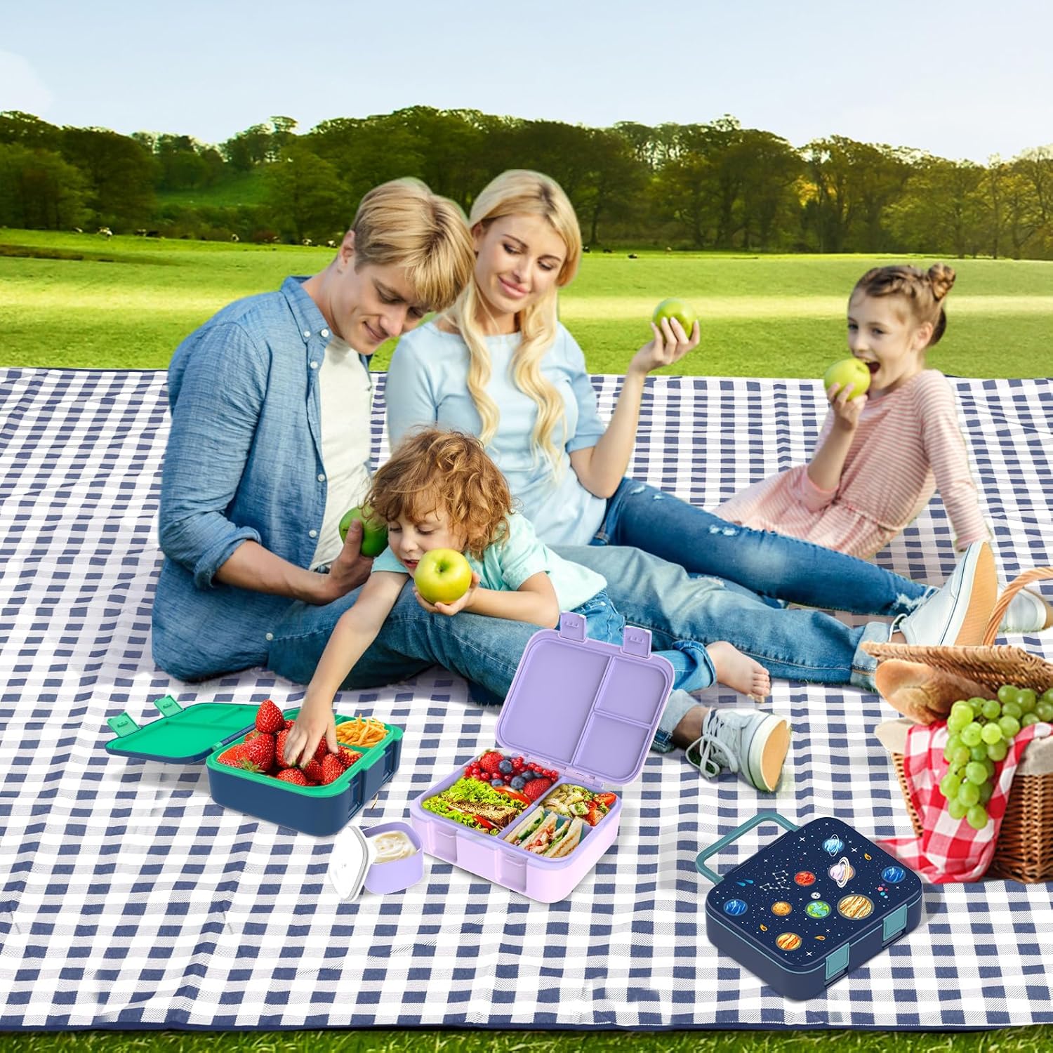 Children's Lunch Box, Planet Bento Box Leak-proof with Multi Compartments - Lunch Box for Nursery and School Snack Box for Boys Girls Children (Dark Blue Planet) – Bild 7
