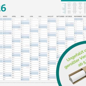 A1 Wall Calendar for 2026, Large Format (84.1 x 59.4 cm), 13 Months, Annual Calendar with Monthly Overview, Holidays, School Holidays, Monthly Planner, Folded Calendar, for Work, Office & Home