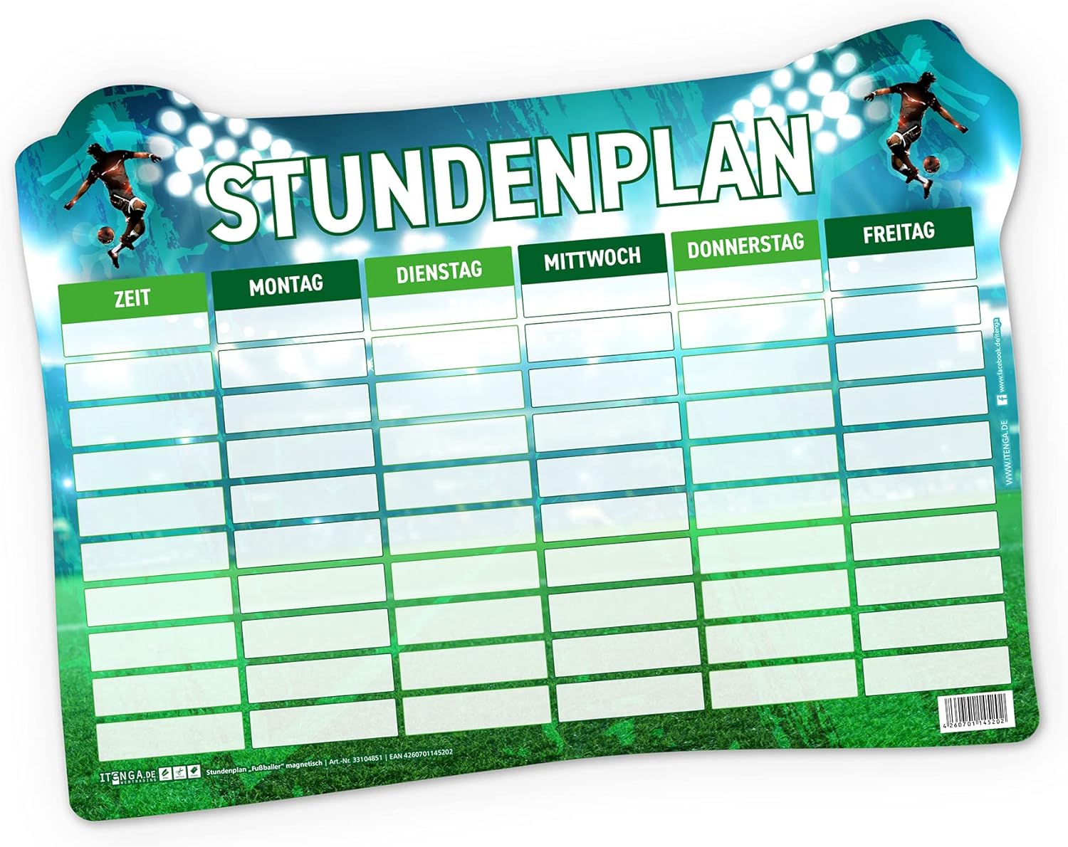 itenga Timetable DIN A4 Magnetic Football Motif 31 x 22.5 cm Wipeable e.g. for the Fridge