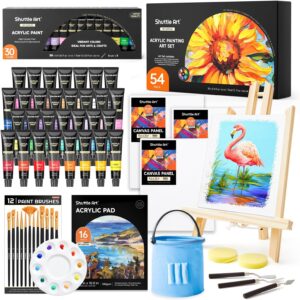 Shuttle Art 54-Piece Acrylic Paint Set, Professional Painting Set with Table Easel, 30 Acrylic Paints, Canvas, Brush, Palette, Complete Accessories, Painting Set for Children and Adults with Easel Wood