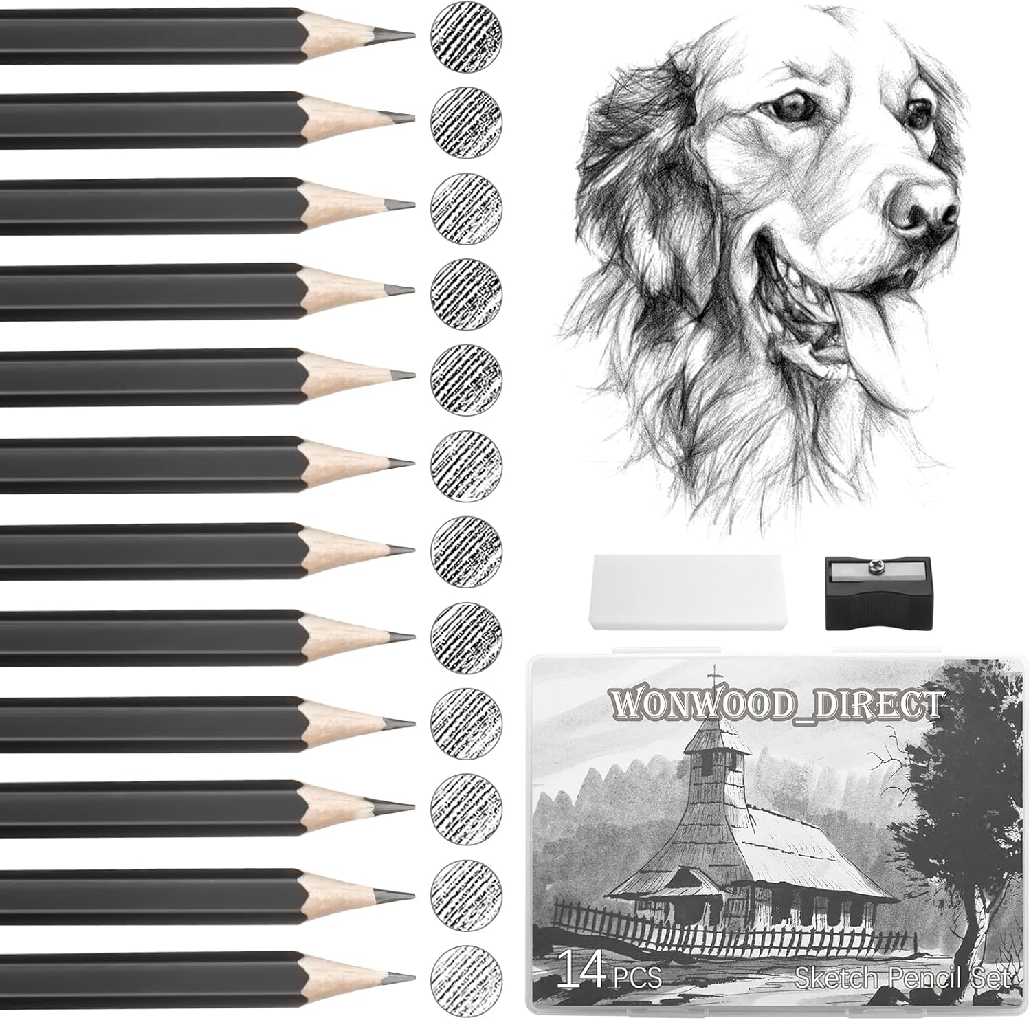 Pencil Set 14 Drawing Pencils, Drawing Pencils Professional Set with Pencil Sharpener and Eraser, Pencils Drawing Set for Artists, Children, Adults, Drawings, Sketching Lovers
