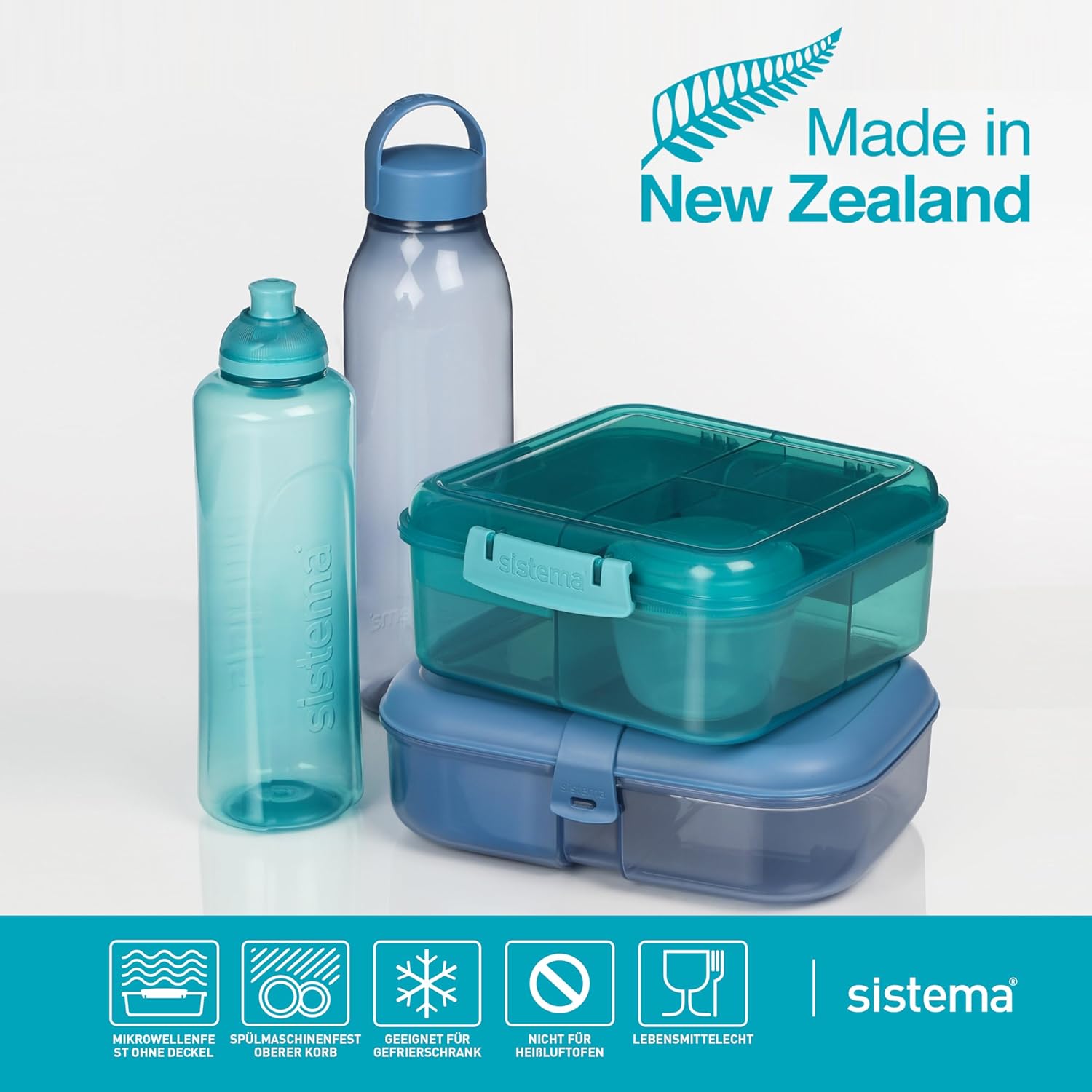 Sistema Bento Box Ocean Bound Plastic Lunch Box with Compartments, 1.25 L Lunch Box with Yoghurt/Fruit Container, Lunch Box Children and Adults, Made with Recycled Plastic, Turquoise – Bild 8