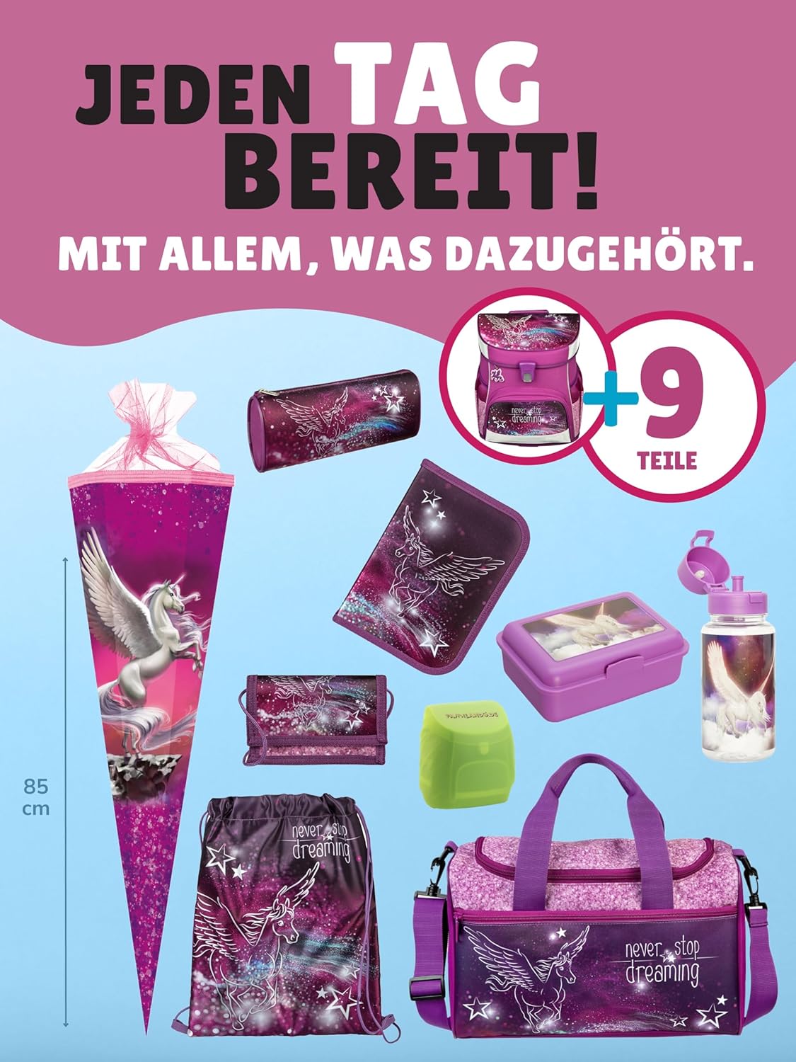 Familando Girls School Bag 1st Class · Scooli Campus Fit School Bag · Ergonomic & Lightweight · Children's School Bag Set for Girls (10-Piece with School Cone, Pegasus Purple) – Bild 8