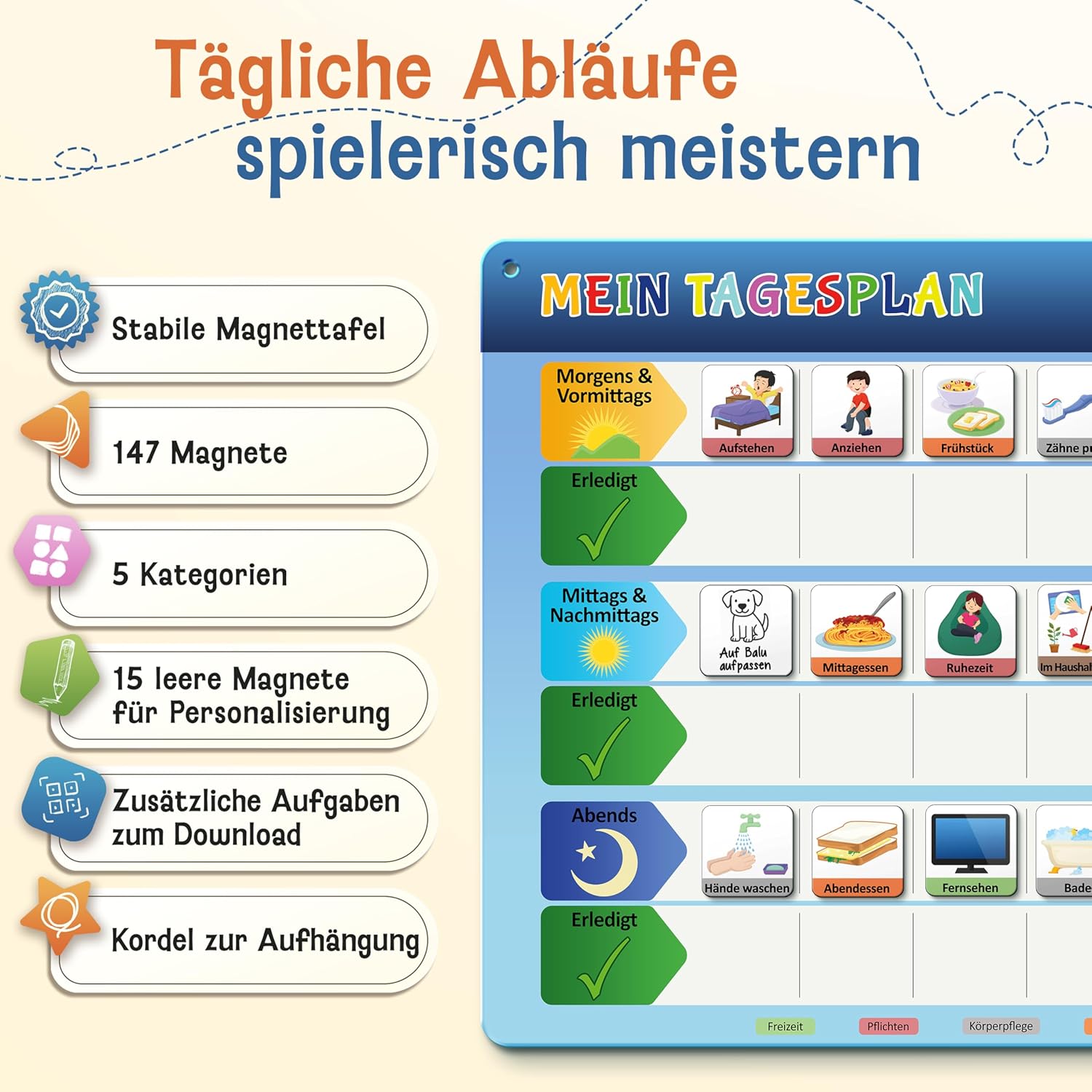 Montessori Children's Routine Planner and Magnetic Board for More Structure in Everyday Life Individually Adjustable Classic – Bild 2
