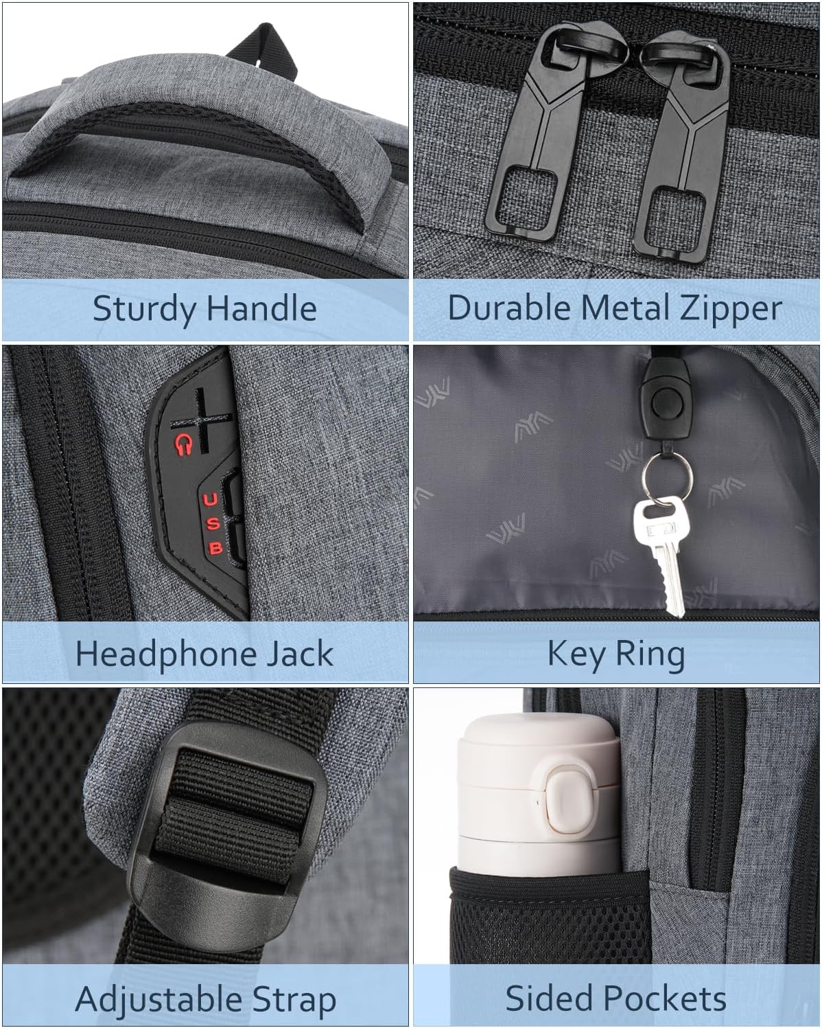 Men's 15.6 Inch Laptop School Backpack Boys Teenager Backpack School Bag for Work Hiking Travel Camping with USB Charging Port – Bild 4