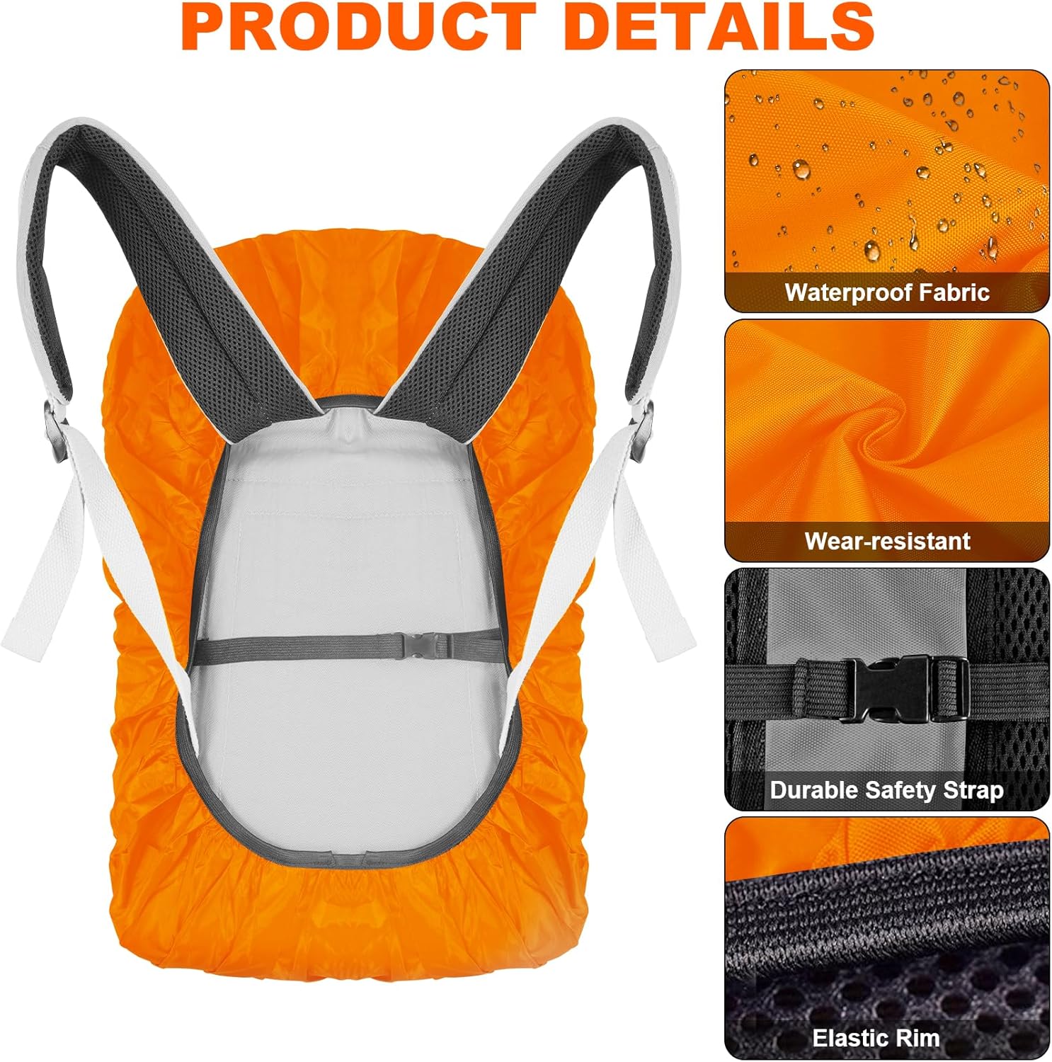 LAMA Backpack Rain Cover Waterproof Rain Cover School Bag with Reflective Strips Adjustable Buckle S (18L-25L) M (26L-40L) L (41L-55L), orange – Bild 4