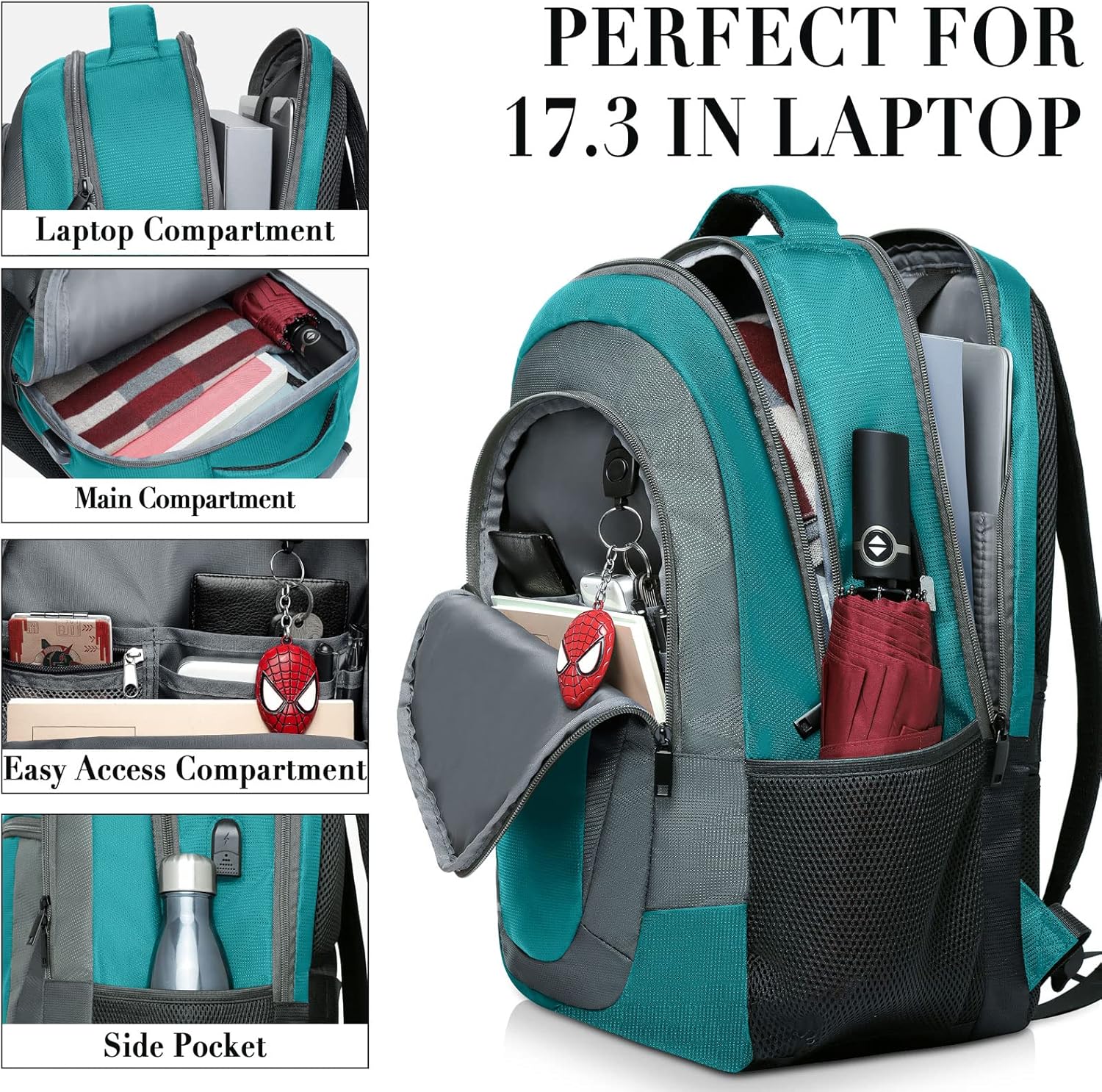BIKROD Men's and Women's Backpack, School Backpack for Boys, Girls, Teenagers, Waterproof Backpack, 17.3 inch Laptop Bag with USB Charging Port, Work, Travel, Hiking Backpack with Anti-Theft Bag – Bild 2