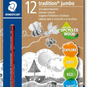 STAEDTLER STAEDTLER jumbo 1285 Learning to Write Pencil, Made from Upcycled Wood, Non-Slip Soft Surface, Made in Germany, Single Product 2B, Folding Box, 12 Pencils, 1285-0