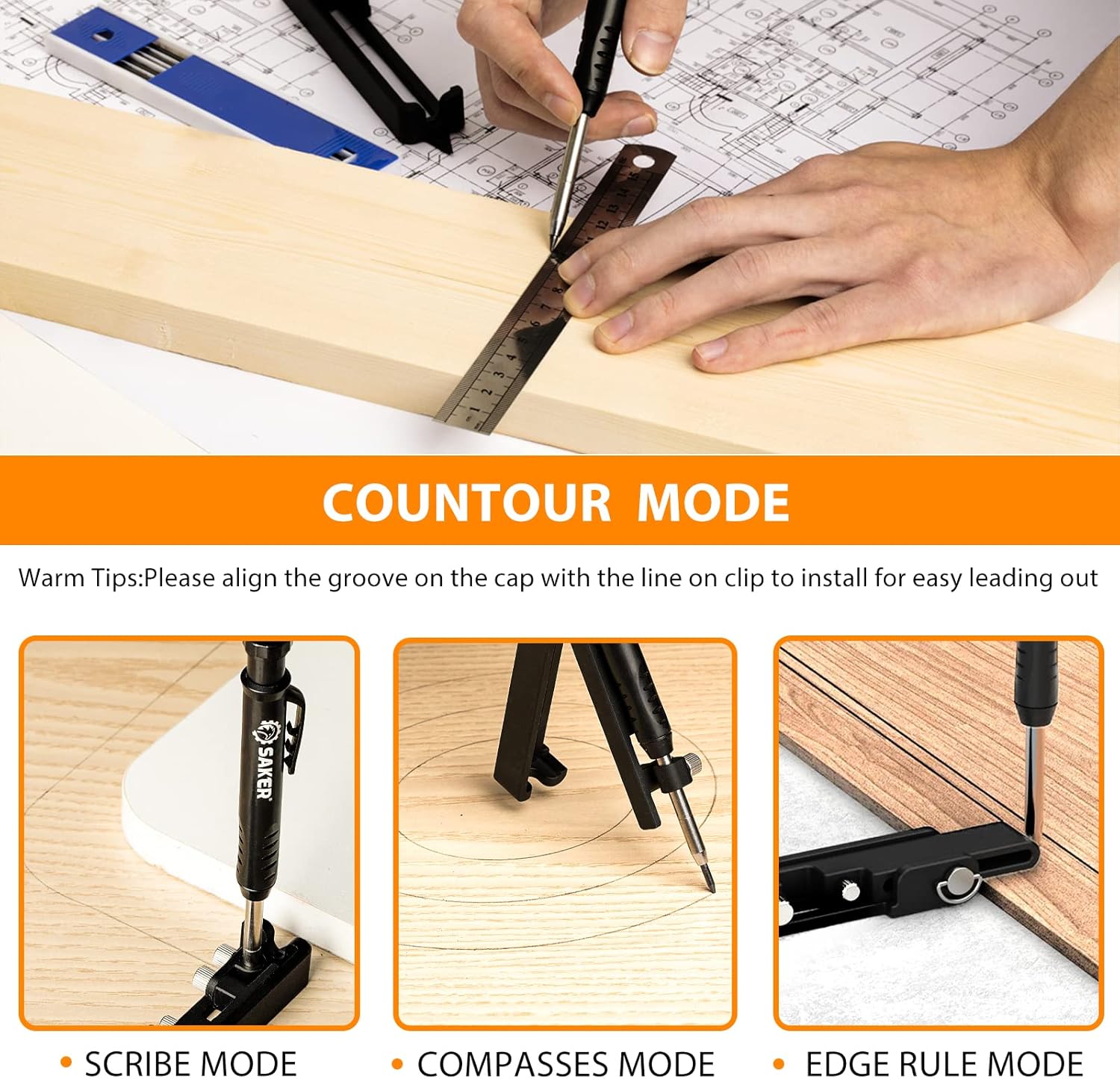 Saker Multifunctional Scribing Tool, Multifunctional Building Pen, Construction Pencil, Carpenter's Pencil, Scribing Tool with Deep Hole Pen, DIY Woodworking Scribing Gauge – Bild 5