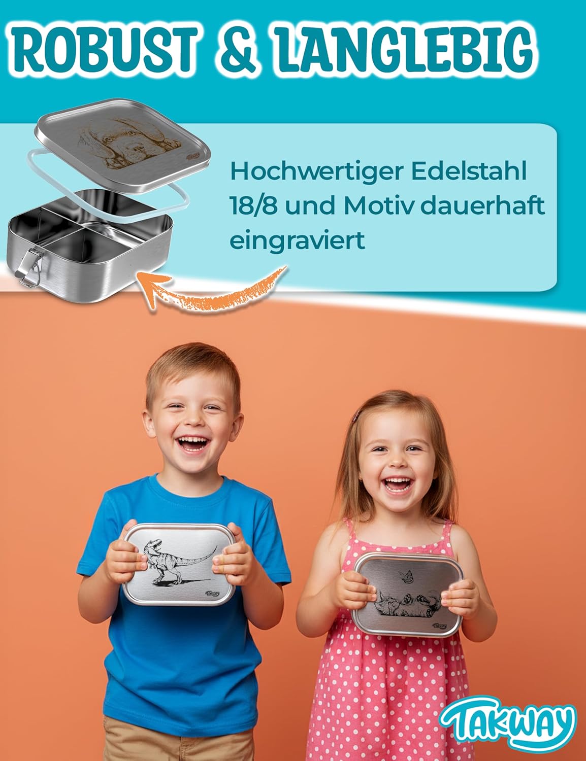 Children's Stainless Steel Lunch Box with Compartments, 800 ml, Leak-Proof, Bento Box with Divisions, Variable, Lunch Box, Nursery School (PH2, 3 Compartments) – Bild 5