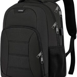 Men’s School Laptop School Backpack Boys Teenagers with 15.6 Inch Laptop Compartment, Waterproof Work School Bag with USB for School, Hiking, Travel, Business, Black