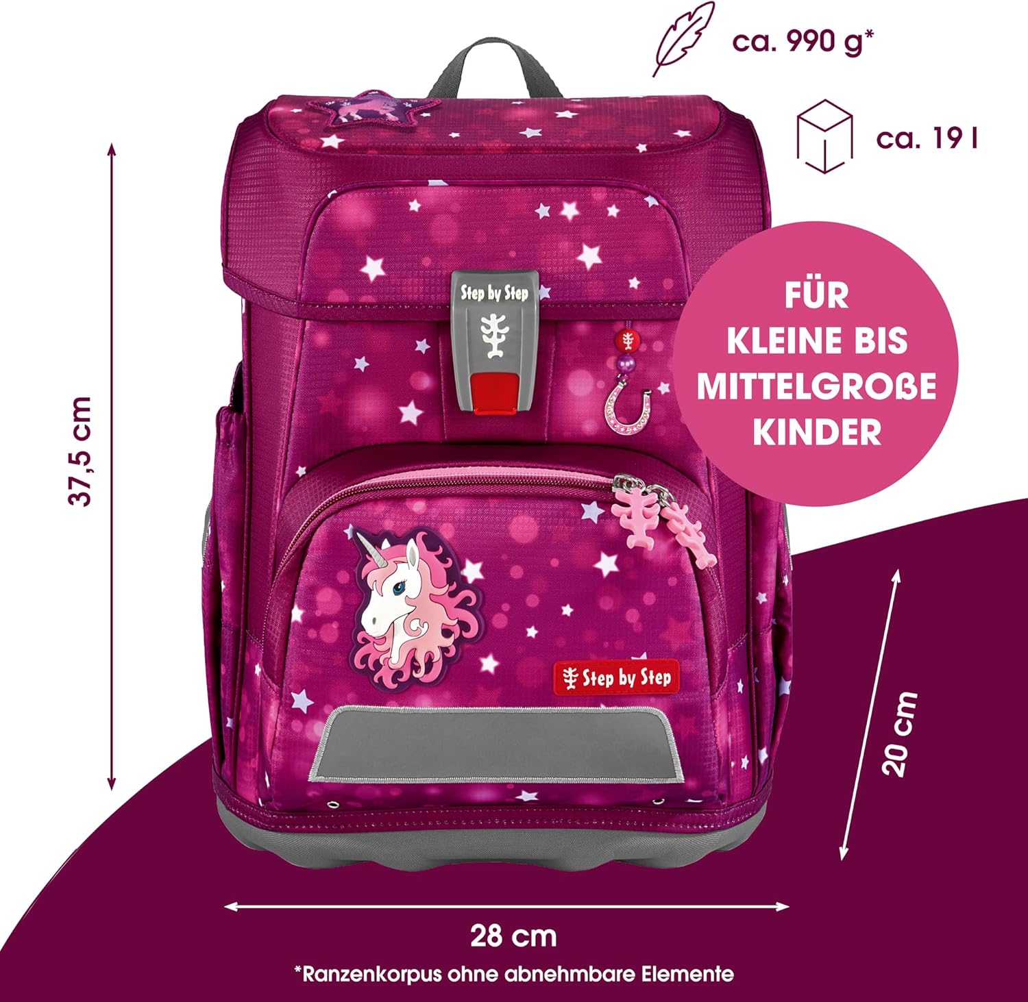 Step By Step School Bag Set Cloud, 5 Pieces, Ergonomic Bag with Reflectors, Height Adjustable with Waist Belt, From Year 1 19 L – Bild 2