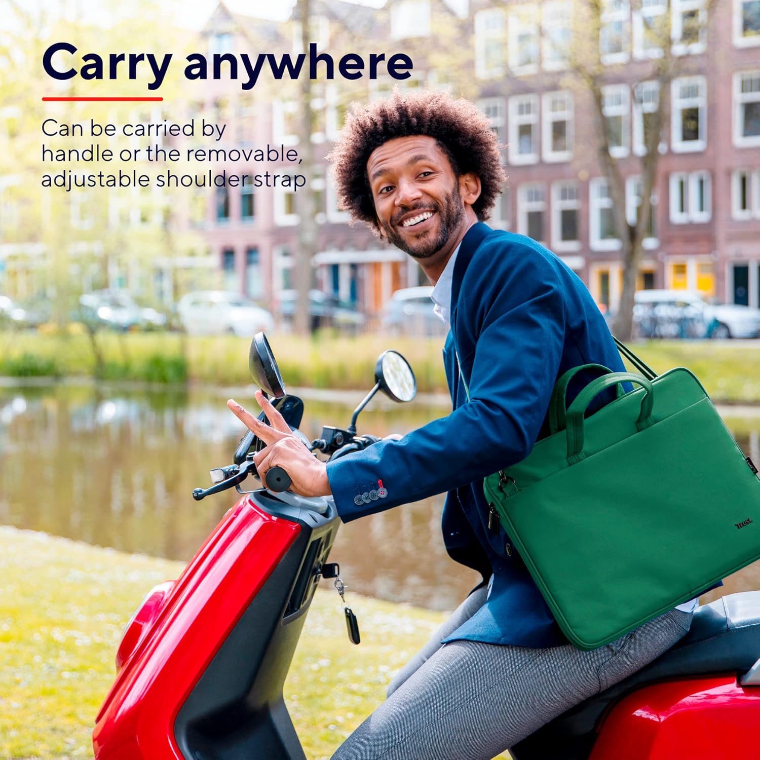 Trust Bologna Slim Laptop Eco Bag up to 16 Inches, Made of Recycled Plastic, with Shoulder Strap, Sustainable Shoulder Bag for Travel, Business, Office, School - Green – Bild 3