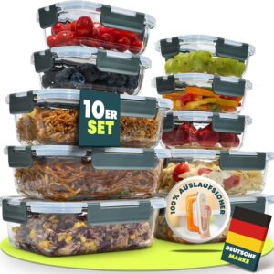 uandu Glass Container with Lid, 10-Piece Meal Prep Jars, Food Storage Containers Glass with Lid, Glass Jars with Lid Set, Meal Prep Boxes Glass