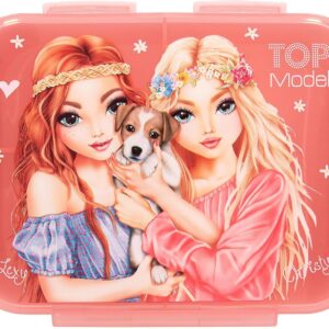 Depesche 12888 TOPModel Velo Fleur Lunch Box in Pink, with Model Motif and Floral Pattern, Lunch Box with 3 Compartments and Transparent Lid, Multicoloured