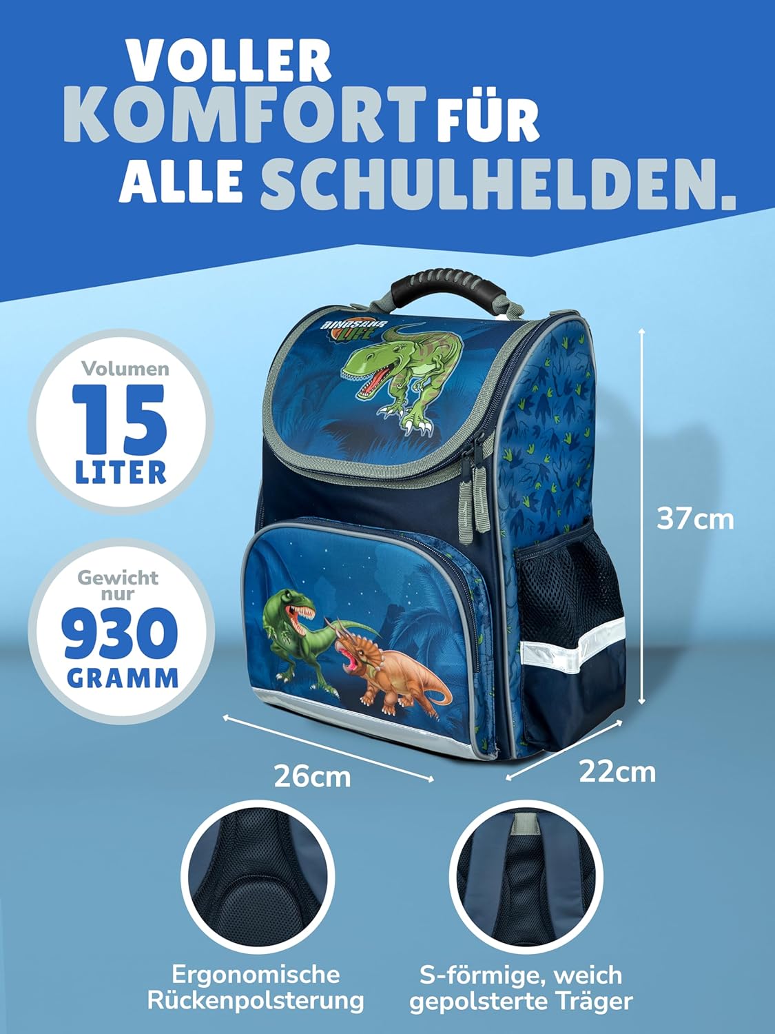 Familando School Bag 1st Class · Ergonomic Satchel · School Bag for Boys and Girls (Complete Set with School Cone, Dinosaur Dinosaur World) – Bild 2