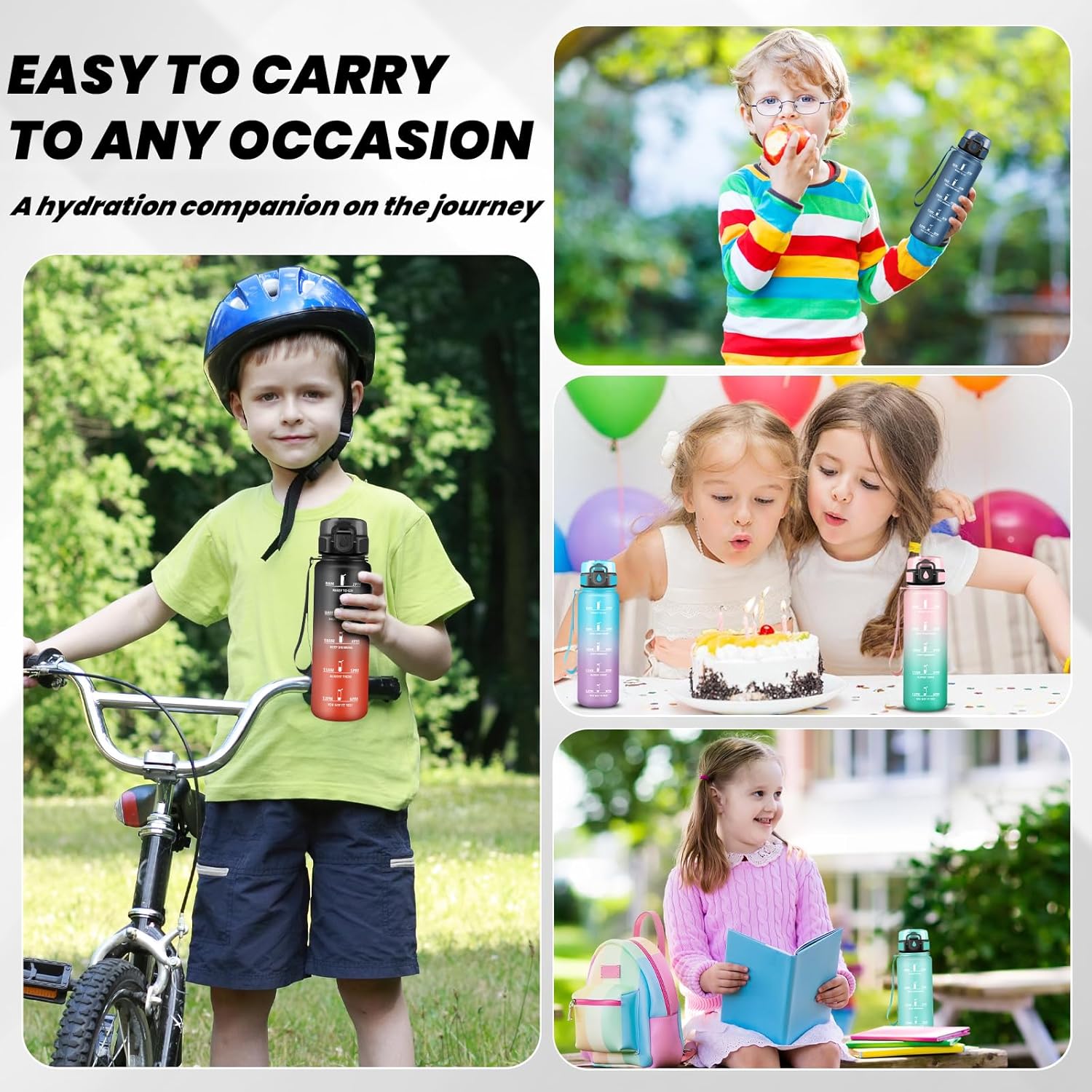 Children's Water Bottle, 0.5 Litre Water Bottle, Water Bottle with Time, Water Bottle with Time Marking, Easy to Clean, Children's Bottle for School, Outdoor, Camping, Running, Fitness, Office – Bild 7