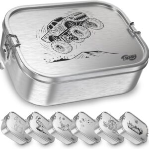 Children’s Stainless Steel Lunch Box with Compartments, 800 ml, Leak-Proof, Bento Box with Divisions, Variable, Lunch Box, Nursery School (PH2, 3 Compartments)