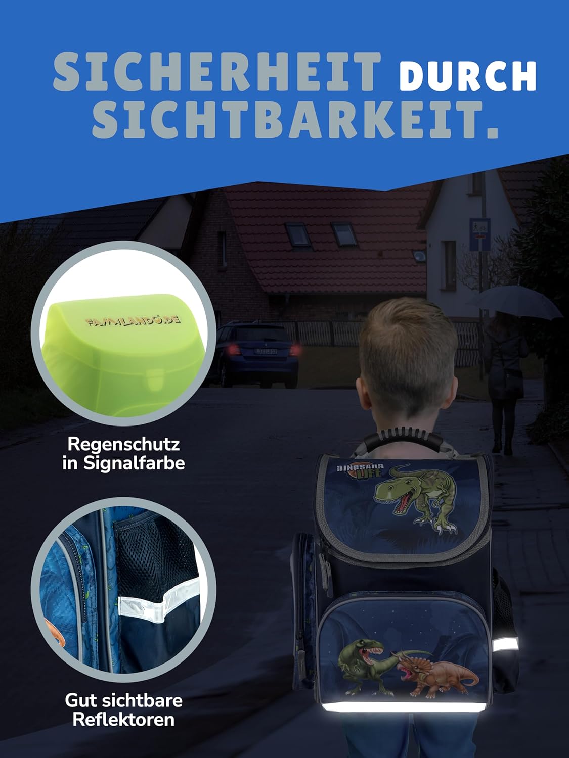 Familando School Bag 1st Class · Ergonomic Satchel · School Bag for Boys and Girls (Complete Set with School Cone, Dinosaur Dinosaur World) – Bild 4