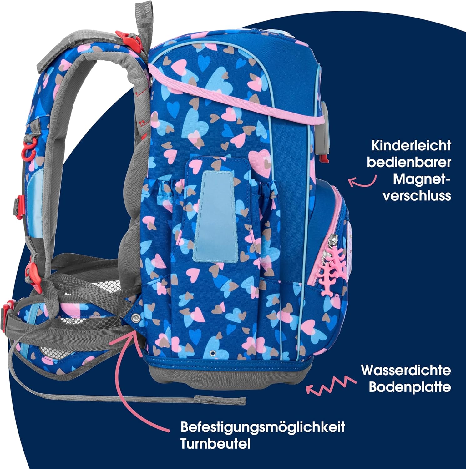 Step by Step Cloud Reflect School Bag Set, 5 Pieces, Ergonomic Satchel with Reflectors, Height Adjustable with Waist Belt for Boys from 1st Grade, 19 L, Seashell Pearl - Blue-Pink – Bild 3