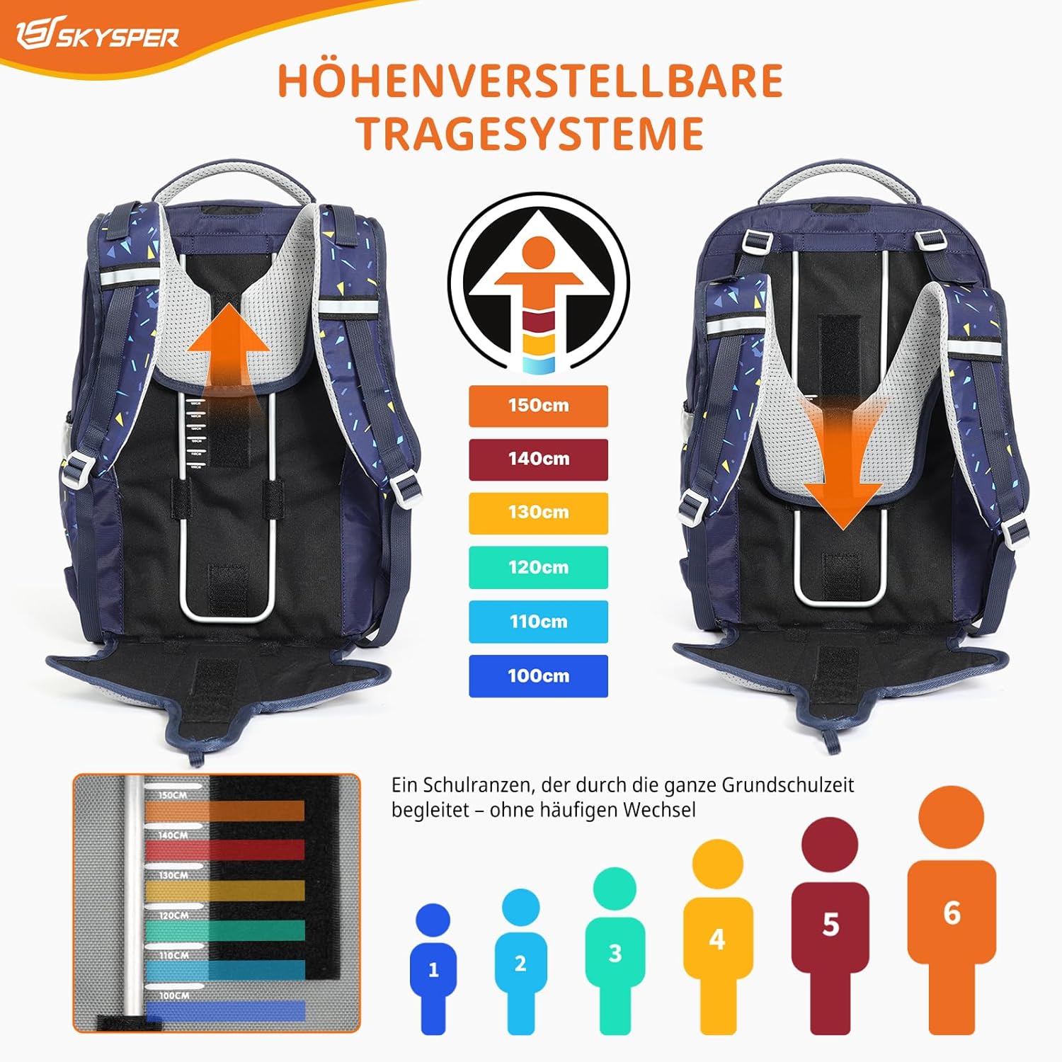SKYSPER School Bag Set, 5 Pieces, School Backpack, Ergonomic Carry System, 16 L School Bag with 360° Reflective Strips, for Girls, Gungen Children, 1st Class for Travel, Sports – Bild 2